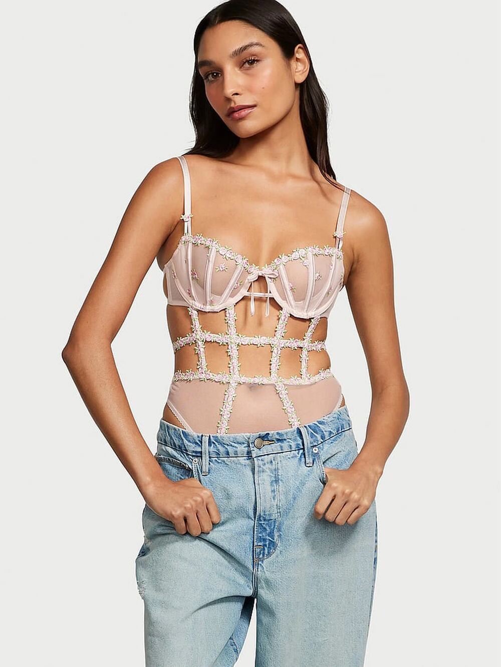 Victoria’s Secret Pink Floral Wicked Unlined Lace Teddy Sz.S NWT